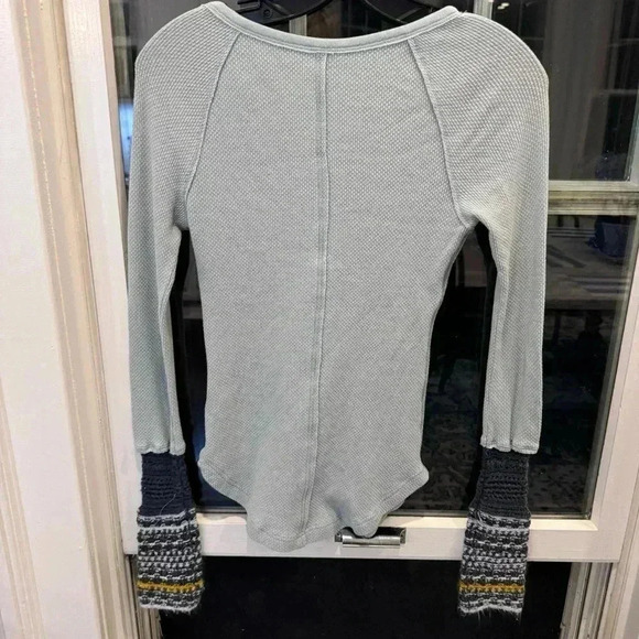 Free People Womens Newbie Ski Lodge Knit Cuff Thermal Henley Top Sz SP Lake Blue - Picture 3 of 11